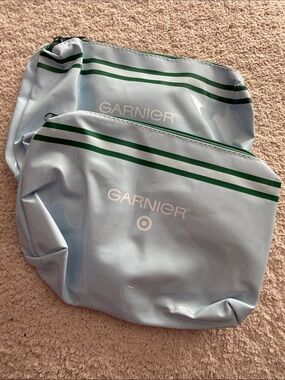 Z Garnier Target Two Light Blue Cosmetic Pouch Set with Green Stripe Accents